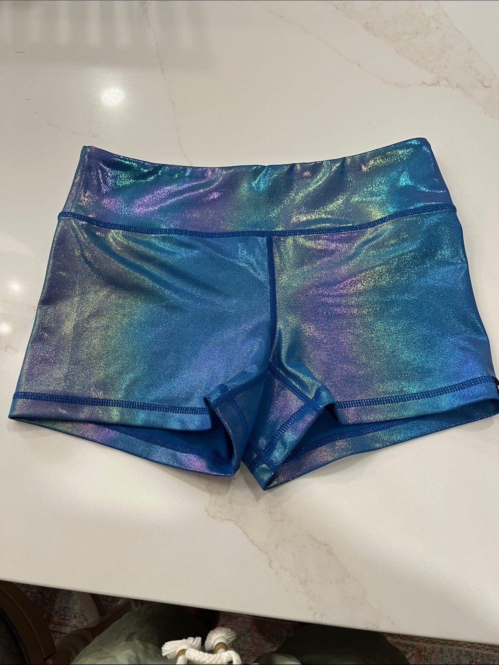 Shimmer Blue Iridescent Athletic Shorts, 3”